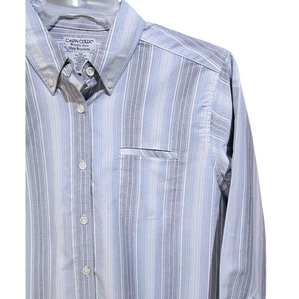 Womens Cabin Creek Wrinkle Free Shirt Blue Stripe 12P Long Sleeve New With Tags
